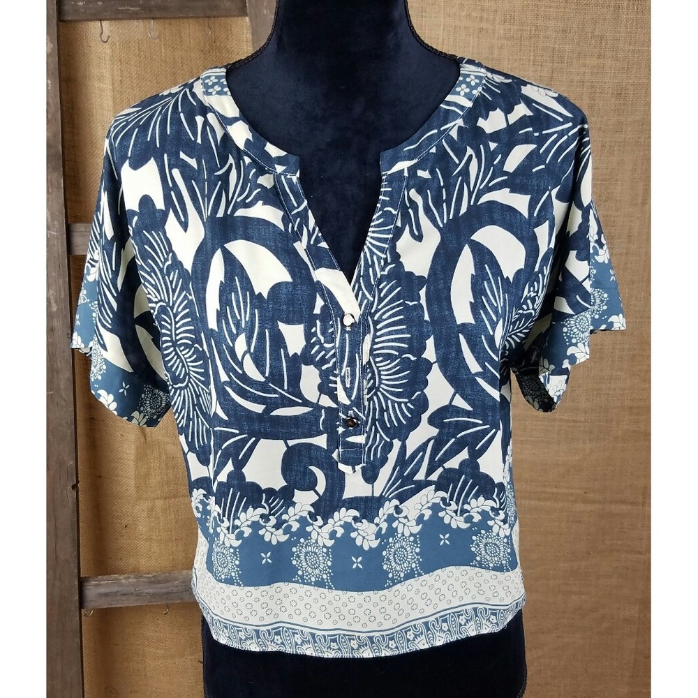 Greylin women M flowy chiffon blouse shirt crop top sheer boho festival artsy